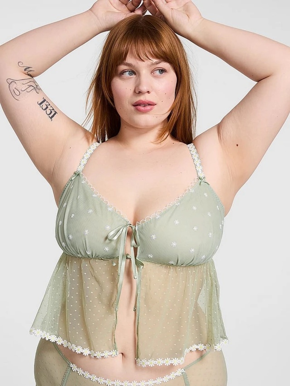 VSPINK Lace Daisy Floral Fly Away Bra Top In Green Garden